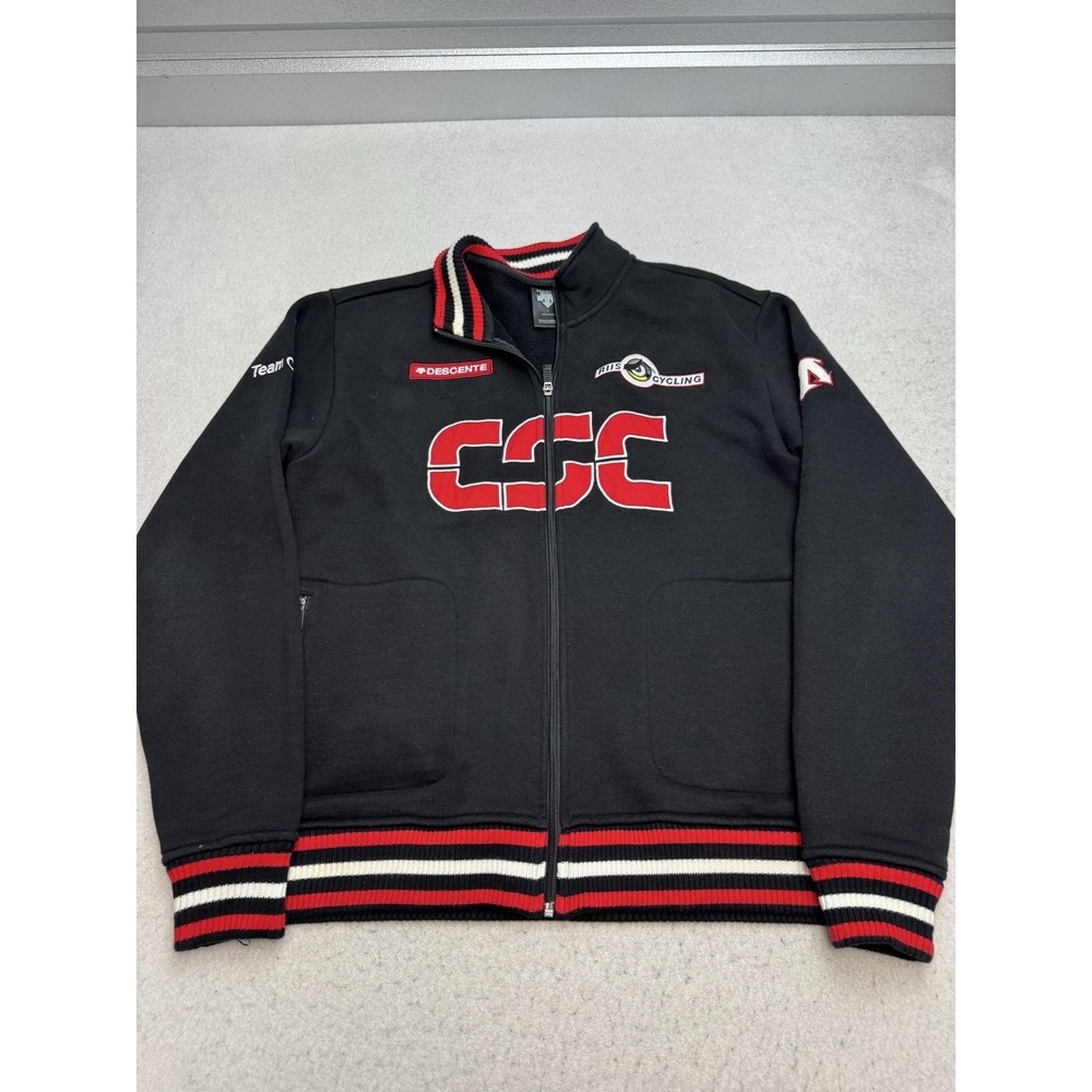 Descente Track Jacket Mens Large Black Team CSC Riis Cycling Fleece Full Zip